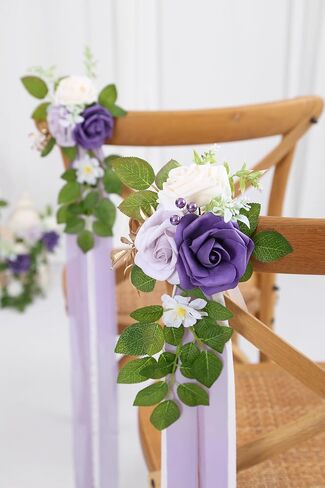 Set of 10 Wedding Aisle Decorations for Ceremony, Terracotta Pew Flowers for Church Chair Decorations, Chair Back Floral Decorations with Chiffon Ribbon in Kuwait