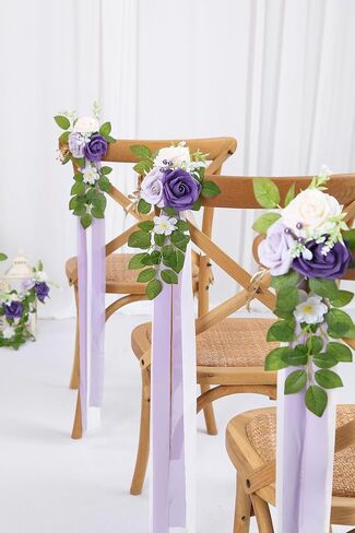 Set of 10 Wedding Aisle Decorations for Ceremony, Terracotta Pew Flowers for Church Chair Decorations, Chair Back Floral Decorations with Chiffon Ribbon in Kuwait