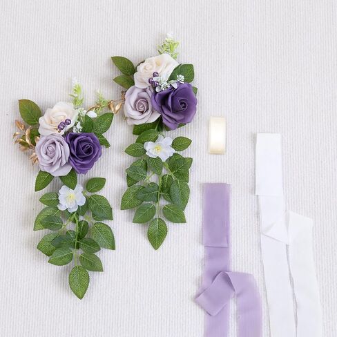 Set of 10 Wedding Aisle Decorations for Ceremony, Terracotta Pew Flowers for Church Chair Decorations, Chair Back Floral Decorations with Chiffon Ribbon in Kuwait