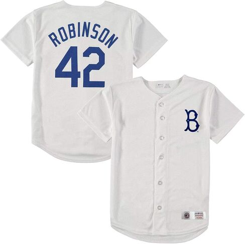 Outerstuff Jackie Robinson Brooklyn Dodgers #42 للفتيات الشباب مقاس 7-16 اسم ورقم اللاعب جيرسي أبيض in Saudi Arabia