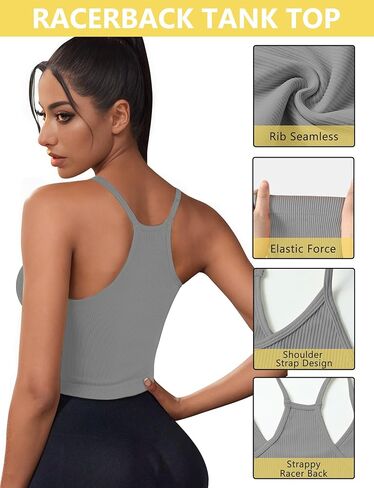 قميص بدون أكمام مضلع للنساء 2024، قمصان بدون خياطة للتمرين بظهر متسابق، قمصان قصيرة رياضية، قمصان قصيرة لرياضات اليوغا in Kuwait