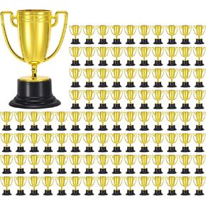 PATIKIL 100 Pack Mini Gold Trophies Award Plastic 3.3 Inch Small Trophy Cups First Place Winner Award Trophies Prize for Sports Soccer Football Tournament Competitions Party Favors