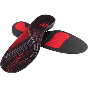 Proven High Arch Support Insoles - Plantar Fasciitis Relief for 220+ lbs - Ideal for Work Boots and Daily Wear (Red Black, M)