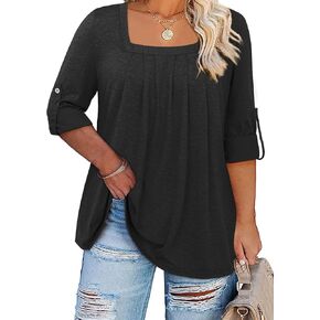 Amrto Plus Size Tops for Women Short Sleeve Square Neck Summer Loose Fit Tunic Top for Leggings