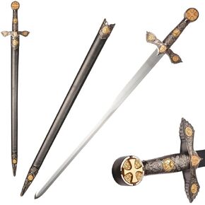 32.9" Medieval Stainless Steel Red Cross Crusader Knight Templar Sword for Cosplay, Collection, Display