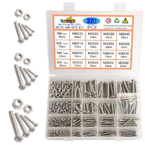 520pcs M3 M4 M5 M6 Nuts and Bolts Set 304 Stainless Hex Socket Head Cap Bolts Machine Screws Nuts and Washers Assortment Set Kit for Fepairing Bicycle Furniture Machine Fasteners