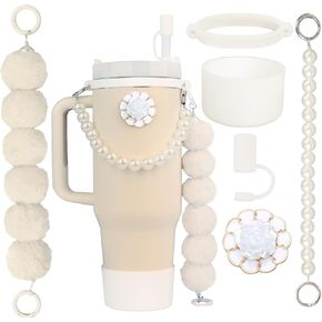 Accessory Set Compatible with 30-Ounce and 40-Ounce Stanley Cups - 1 Water Bottle Handle Strap, 1 Silicone Straw Cover, 1 Silicone Cup Boot, 1 Pendant Accessory, 1 Accessory