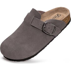 FITORY Womens Clogs Slip-on Potato Shoes Leather Mules with Suede Cork Footbed Size 6-11