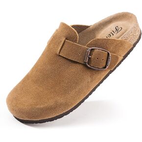 FITORY Womens Clogs Slip-on Potato Shoes Leather Mules with Suede Cork Footbed Size 6-11
