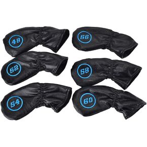 GOOACTION 6PCS/Set (48° 52° 54° 56° 58° 60°) Golf Club Wedge Head Covers Set with Puppy Pattern Thick Synthetic Leather Black Funny Headcovers