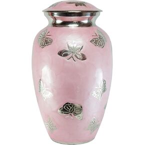 Adult Pink Butterfly Funeral Cremation Urn with Velvet Bag