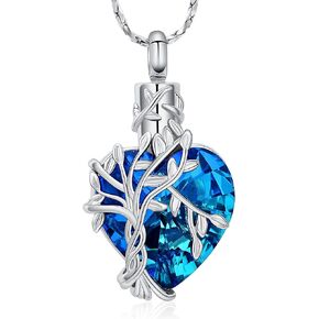 Imrsanl Cremation Jewelry Tree of Life Heart Urn Necklace for Men Women Keepsake Urn Memorial Ash Jewelry Gifts Urn Pendant Ashes Holder