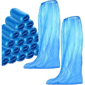 IwIeIaIrI Disposable Shoe Covers 60 Pack (30 Pairs) Blue Rain Shoes and Boots Cover Plastic Long Shoe Cover Clear Waterproof Anti-Slip Overshoe for Women Men Water Boots Cover Rainy Day Use Cover