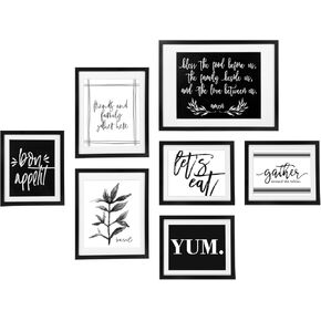 ArtbyHannah 7 Pack Framed Kitchen Wall Art Decor for Dining Room with Black Gallery Wall Frames Sets and Decorative Art Prints for Gallery Wall Kit or Home Decoration,Multi Size 12x16,9.5x12,8x9.5