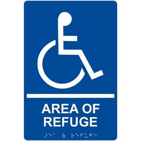 Area of Refuge Sign, ADA-Compliant Braille and Raised Letters, 9x6 in. White on Blue Acrylic with Adhesive Mounting Strips by ComplianceSigns…