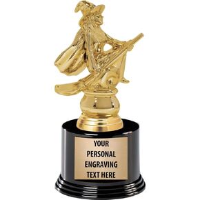 Crown Awards Halloween Trophies with Custom Engraving, 7.25" Personalized Gold Halloween Witch Contest Trophy On Deluxe Round Base Prime