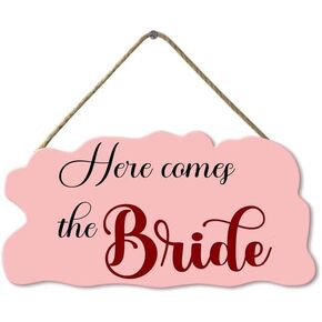 KPSheng Wedding Sign Too Late To Run Here She Comes Wood Hanging Wedding Sign,Pageboy Best Man Bride Marriage Plaque Plastic Sign,Engagement, Wedding Decor,6x12 inch