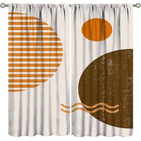Mid Century Abstract Curtains Boho Arch Sun Yellow Beige Modern Minimalistic Home Decoration Window Drapes for Kitchen Living Bedroom 42x45 Inch