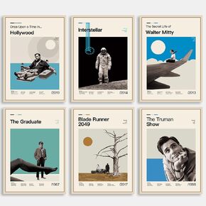 DECORRECOR Movie Posters Set of 6 Unframed Canvas Wall Art A4 Size Classic Vintage Movie Posters for Wall Decor Aesthetic (DR-MP-3)