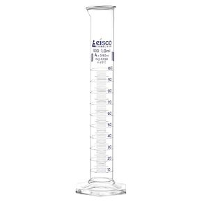 Eisco Labs - 100mL Measuring Cylinder - Tolerance ±0.50mL - Class A Graduated Cylinder - Calibrated TC - Hexagonal Base - Blue Graduations - Batch Work Certificate QR Code - Boro 3.3 Glass