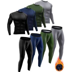Liitrsh 4 Pcs Thermal Underwear Set for Men Sport Long Underwear Fleece Lined Base Layer Quick Dry Top Bottom for Hunting