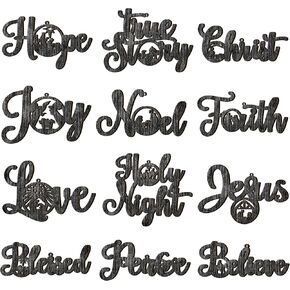 Christmas Nativity Scene Tree Ornaments Christmas Wooden Hanging Ornaments Word Sign Religious Letter Hanging Craft The Birth of Jesus Wooden Decorations for Xmas Outdoor Home Decor (Wood)