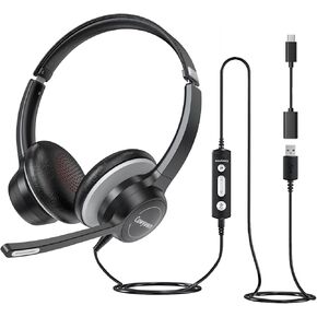USB Headset with Mic for PC, On-Ear Computer Laptop Headphones with Noise Cancelling Microphone in-line Mute Control Wired Headset for Home Office Online Class Skype Zoom