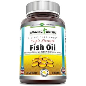 Amazing Omega Triple Strength Fish Oil (Omega-3, EPA/DHA) Supplement | 1360 Mg Per Serving | 120 Softgels | Non-GMO | Gluten-Free | Made in USA