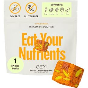 GEM The Bite Daily Multivitamin for Women and Men | Citrus Ginger | Supports Energy, Gut, Skin, Brain, Bone & Immunity | 20+ Whole-Food Vitamins & Minerals | Gluten Free, Soy Free | 7 Servings