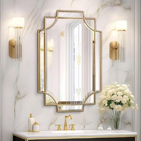 Gold Mirror for Wall, 32"x48" Large Decorative Mirrors for Wall Decor, Polished Bevelled Full Length Long Mirror for Living Room, Bathroom, Bedroom, Entryway