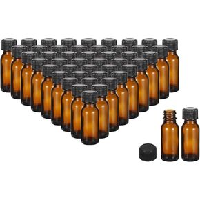 PATIKIL 1oz(30ml) Glass Sample Bottles, 48Pcs Round Bottle Dispensing Bottles with White Poly Cone Cap for Reagent Liquids, Essential Oils, Perfume, Amber