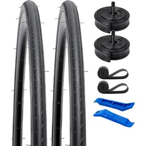 YUNSCM 2-PCS 24x1 3/8 (37-540) Bike Tires and 24" Heavy Duty Bike Tubes Shrader Valve with 2 Rim Strips Compatible with 24 x 1 3/8 Road Bike Bicycle Wheelchair Tires and Tubes (P-1179)