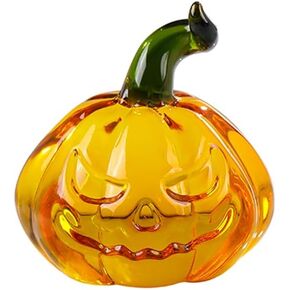 Glass Hand Blown Mini Art Collectible Mini Pumpkin Gifts for Friends, Fall Harvest Thanksgiving Halloween Art Colorful Pumpkin with Green Pumpkin Stem Decoration for Home