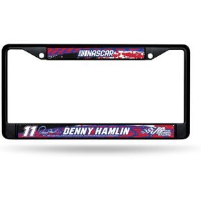 Denny Hamlin No. 11 Officially Licensed Joe Gibbs NASCAR License Plate Frame–Black Chrome Metal with Red & Blue Team Logo–Car, Truck, RV Motorsports Accessory for Racing Fans by Rico Industries