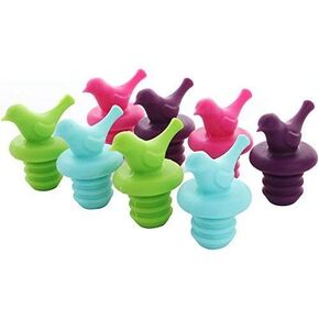 Little Bird Silicone Wine Bottle Stopper Kit, Silicone Bottle Cork Set of 8, Assorted Color Green Blue Pink and Purple