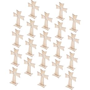 20pcs Holiday Decorations Wooden Cross with Stand Desk Sign Cross Sculpture Christian Cross Wall Decor Decorative Outdoor Decor Desktop Cross Outdoor Decorations Holy Household Set