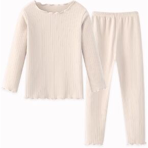 Girls Thermal Underwear Set Girls' Ruffle Trim Fall Base Layer Apparel Set Winter Top and Long pants for 3-8Y