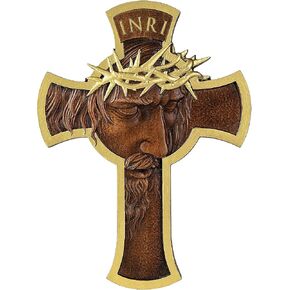 BGCOPPER Crown of Thorns Jesus Cross Wll Decor, Handmade Wooden Cross for Wall, INRI Crucifix Wall Cross for Home Room Christmas Gifts (14 Inch)
