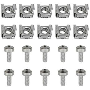 Heyous 10 Sets M6x20mm Silver Rack Mount Lock Nut Screw Washer Stainless Steel Mounting Screw and Square Insert Nut for Rack Mount Server Cabinet