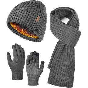 FURTALK Winter Warm Knit Beanie Hat Long Scarf Touchscreen Gloves Set Fleece Lined Skull Cap for Men Women