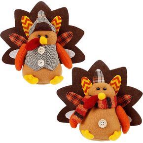 Lulu Home Thanksgiving Tabletop Decoration, Set of 2 Plush Standing Turkey Couple, Thanksgiving Turkey Shelf Sitters Centerpiece, Thanksgiving Turkey Ornament Fall Home Decor