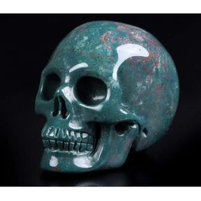 2.0" Bloodstone Crystal Skull, Hand Carved Gemstone Fine Art Sculpture, Reiki Healing Stone Statue.