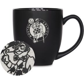 Rico Industries NBA Basketball Boston Celtics Primary 15oz Laser Engraved Matte Black Ceramic Bistro Mug - for Hot or Cold Drinks