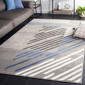Safavieh Pyramid Collection Area Rug - 6'7" Square, Grey & Blue Ivory, Modern Geometric Design, Non-Shedding & Easy Care, Ideal for High Traffic Areas in Living Room, Bedroom, Dining (PYR228F-7SQ)