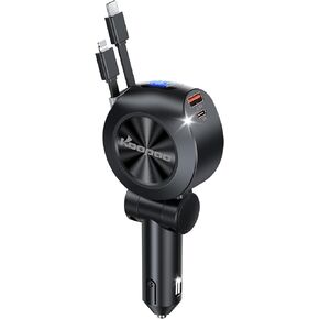 Retractable Car Charger, 69W 4 in 1 Fast Phone Car Charging Adapter, Multi USB C PD Retractable Cables Cord Cigarette Lighter Compatible with iPhone 15/14/13/12/11/Pro Max Galaxy Google