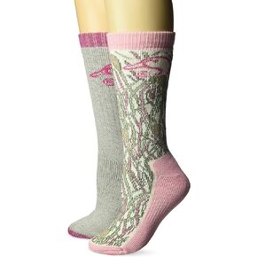 Ducks Unlimited Women's Wool Blend Boot Socks, Pink Camo, Medium