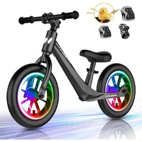wonzeal Kids Balance Bike with Colorful Lighting for Ages 2-5, Toddler Balance Bikes with Adjustable Seat and Knee/Wrist/Elbow Pads, Boy Girls Birthday Gifts Toys.