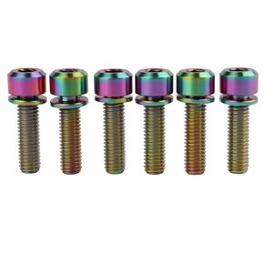 Titanium Bolt Hex Screw M5x16 18 20mm Stigma Chamfer Head Bolt with Washer for Bicycle Stem Parts Pack of 6 (Black, M5x16mm)