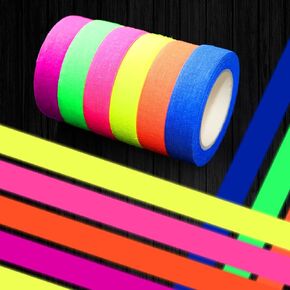 Neon Gaffer Cloth Tape, 6 Colors Neon Tape, Adhesive Black Light Tape Sets, Fluorescent UV Blacklight Glow in The Dark Tape for UV Party (0.6 × 16.3 Ft)