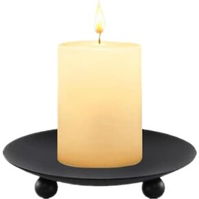 Iron Plate Candle Holder, 4.33" Mini Nordic Iron Candlestick Romantic Candlestick Plates Dining Table Decoration for Home Weddings Christmas Parties Spa. (Black)